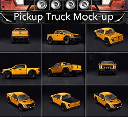 9个不同角度的皮卡车品牌展示模型：Pickup Truck Mock-up